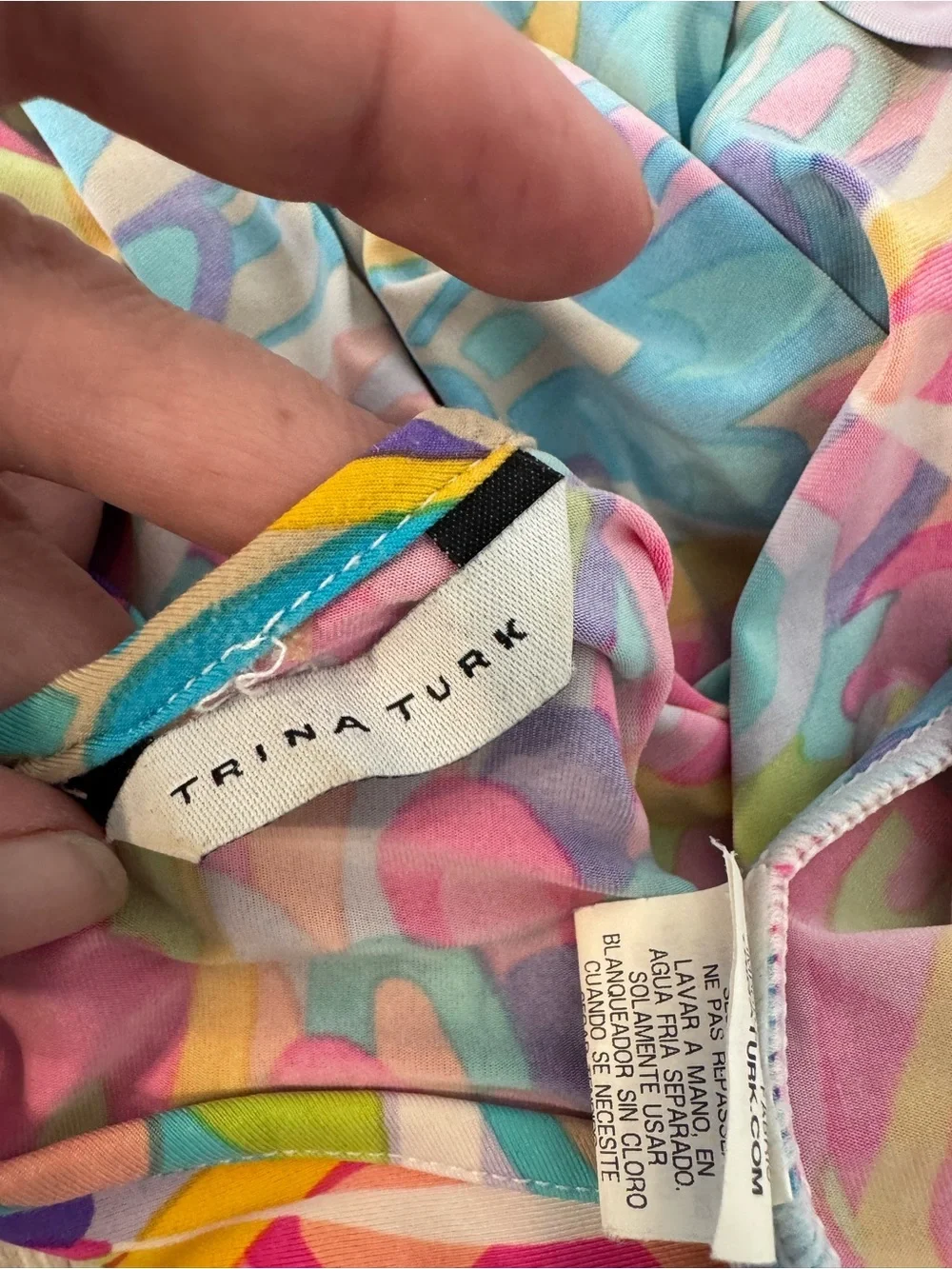 Trina Turk Bright Psychedelic Print Swim Cover Up Mini Dress Open Back Md *Read